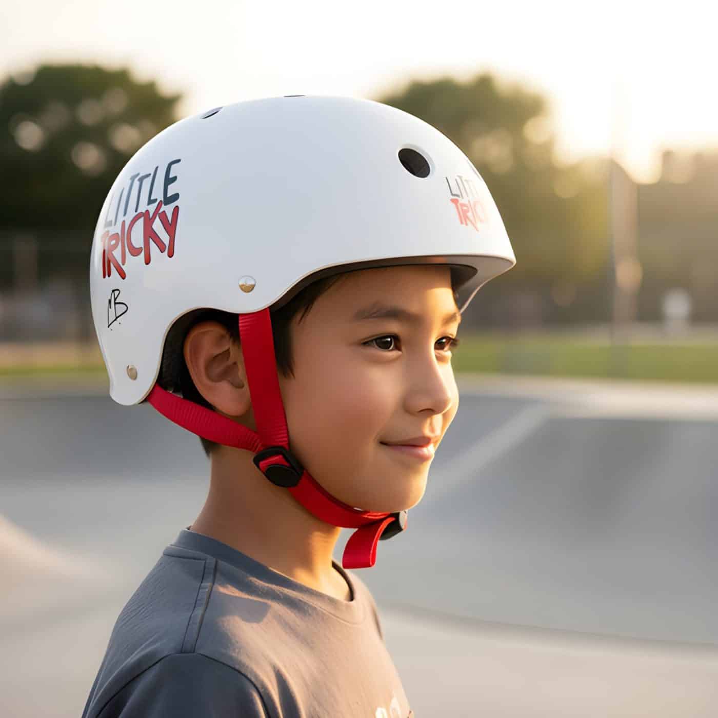 Child Removing Bicycle Helmet Before Playground Climbing