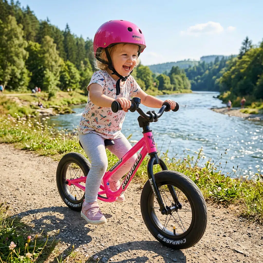 Child Confidently Riding A Kidvelo Bike