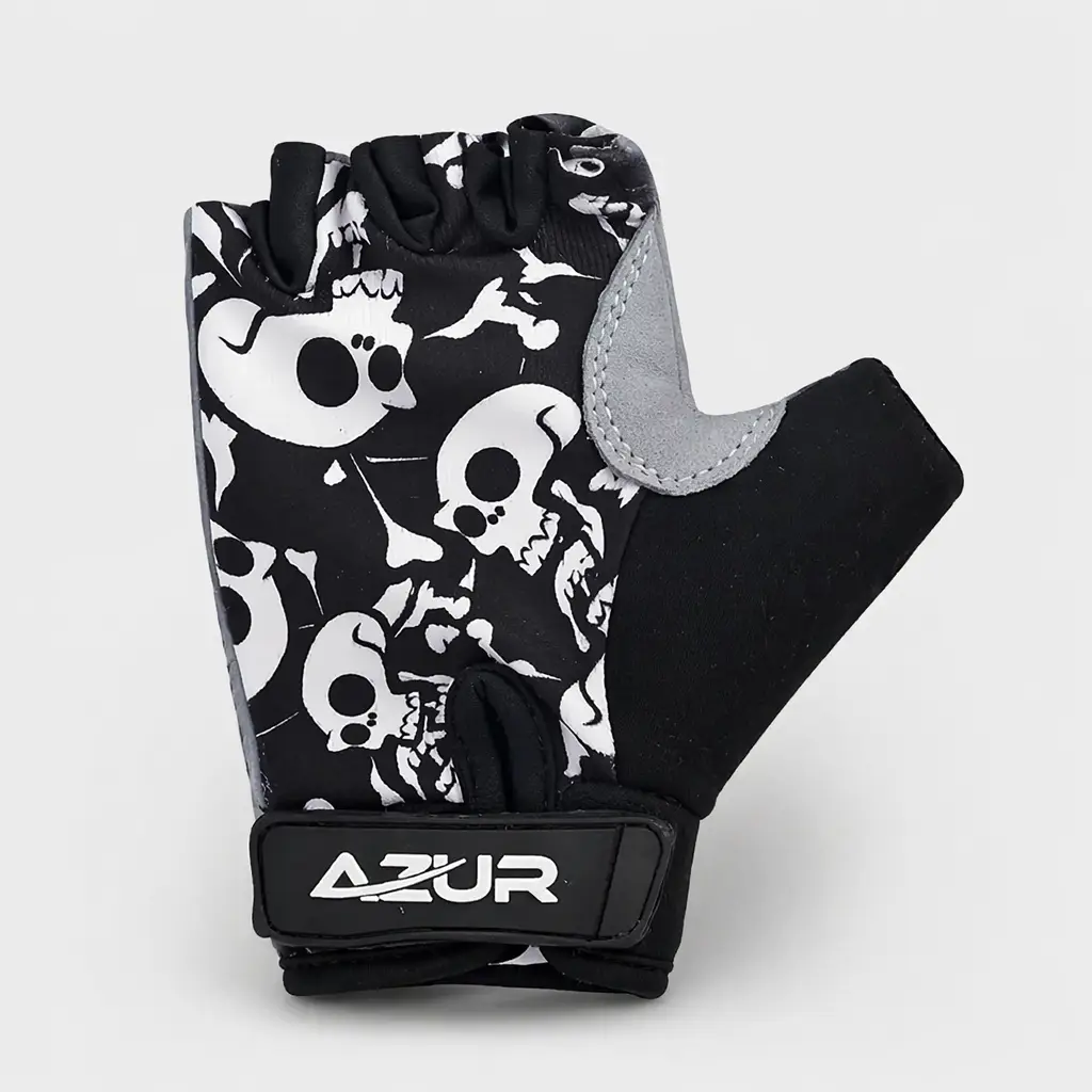 Azur Kids Bike Gloves - Skulls - Short Finger Kids Cycling Gloves