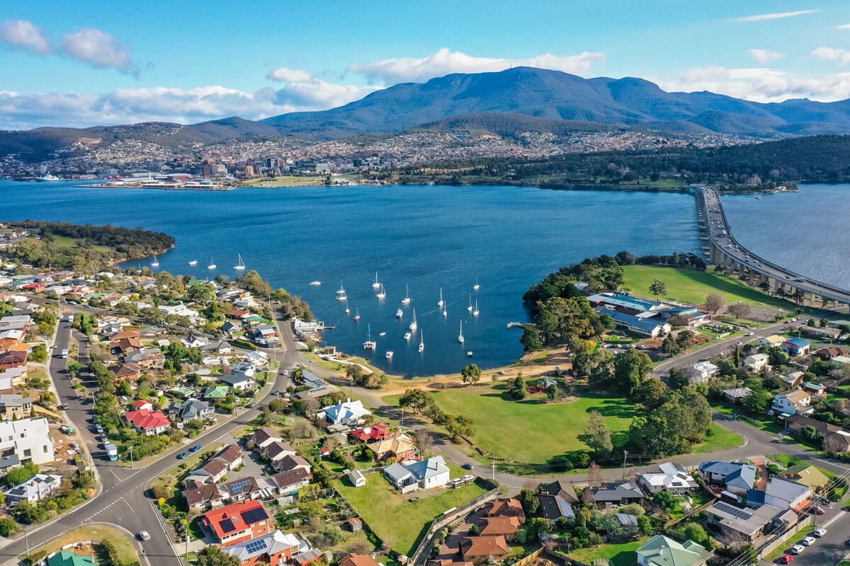Hobart Tasmania Aerial View - Best Places To Ride A Kidvelo Bike Hobart.