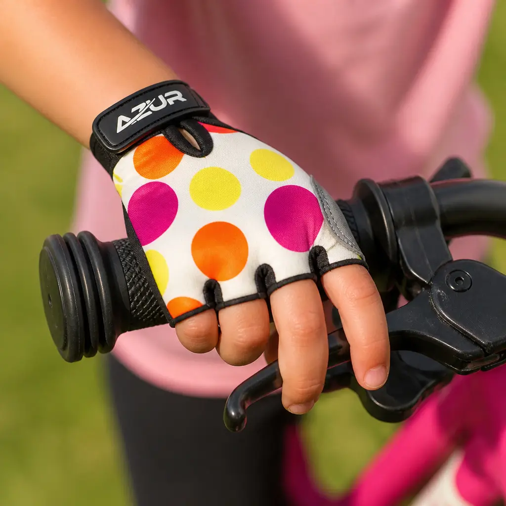 Azur Kids Bike Gloves - Spots - Short Finger Kids Cycling Gloves Lifestyle