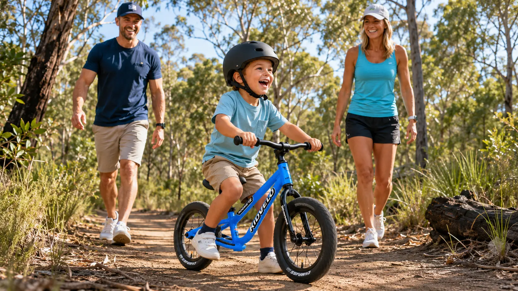 Happy Moments In The Bushland Trail Riding His Kidvelo Rookie 12 Balance Bike Blue