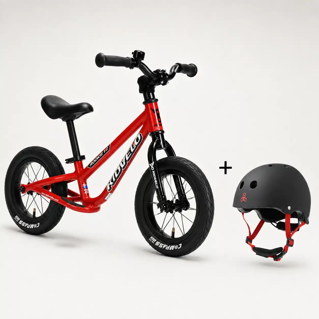 Kidvelo Rookie 12 Balance Bike + Helmet Bundle - Red:Black