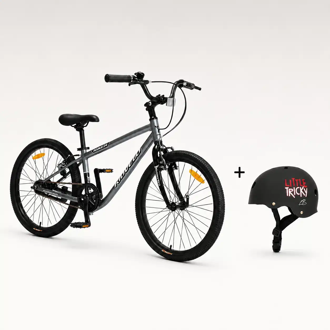 Kidvelo Rookie 24 Balance Bike + Helmet Bundle - Galaxy Grey - Black
