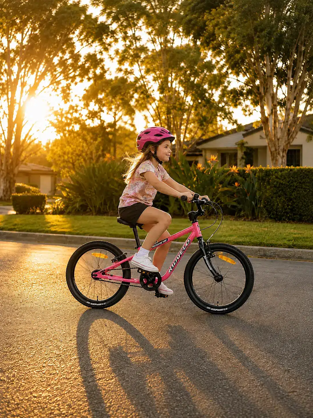 Golden-Hour Pink Bike Ride Kidvelo Rookie 18 Glitter Pink 4-3