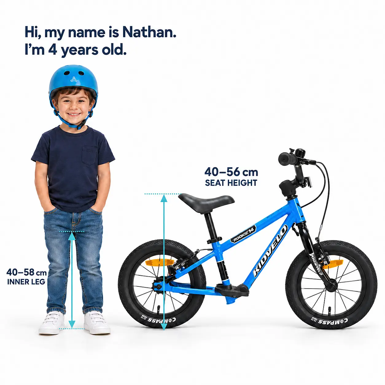 Child Riding A Correctly Fitted 14-Inch Kidvelo Rookie Bike