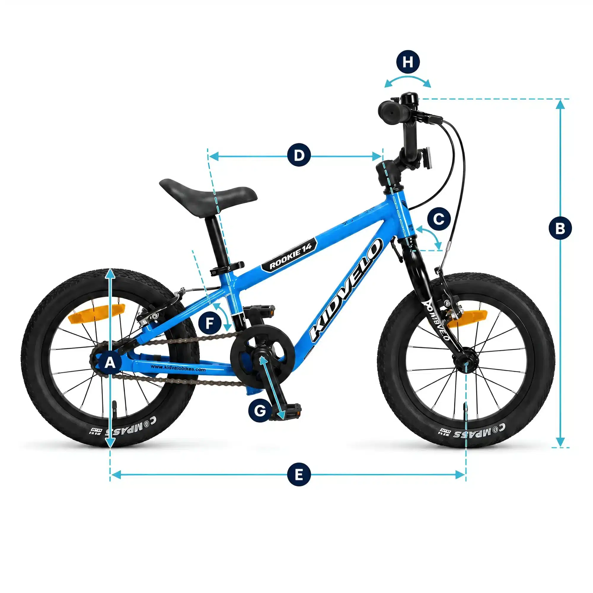 Official Kidvelo Rookie 14 Geometry Diagram