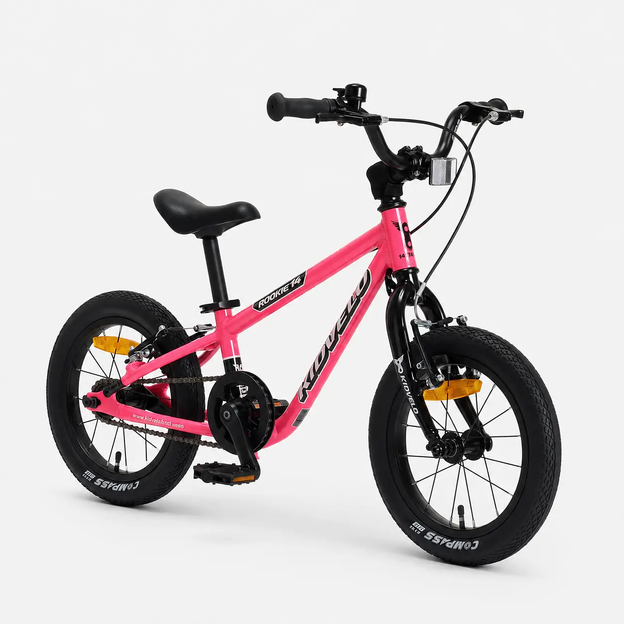 Pink Kidvelo Rookie 14 Balance Bike with Pedals Front Angle View – Kidvelo Bikes Australia