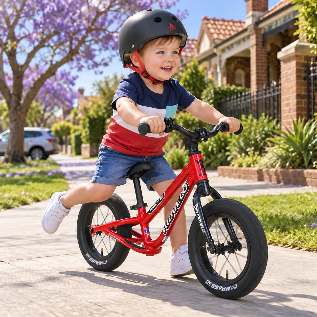 Young Child Easily Riding The Lightweight Kidvelo Rookie 12 Balance Bike
